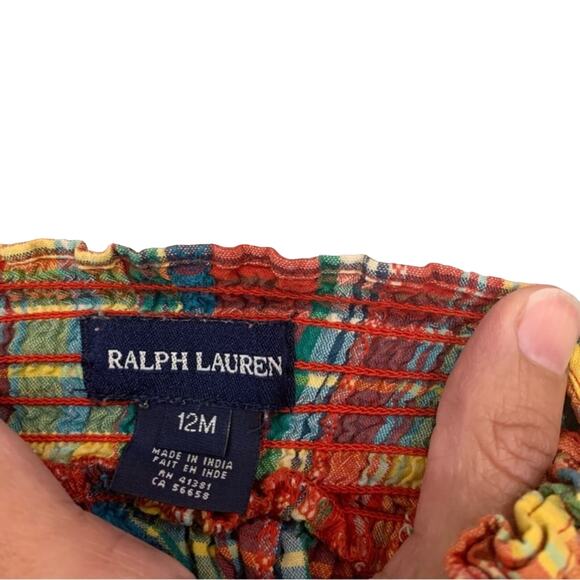 Ralph Lauren Red and Multicolor Tartan Plaid Smocked Baby Dress - Picture 10 of 10